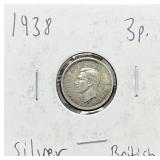 1938 Silver British 3 Pence