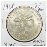 1968 Silver Mexico Olympics 25 Pesos