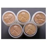 5 Rolls of Assorted Wheat Cents