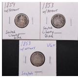 3pc Seated Liberty Dimes w/ Arrows