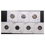 7pc Seated Half Dimes+
