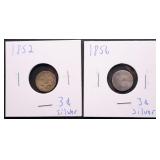 2pc 1852 & 1856 Silver 3 Cents
