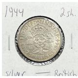 1944 Silver British 2 Shillings