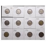 12pc Assorted Buffalo Nickels