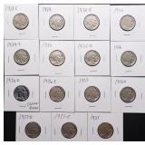 15pc Assorted Buffalo Nickels