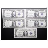 5pc 1935-E UNC Consec Serial # Silver Certificates