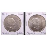 2pc 1965 Churchill British 1 Crown