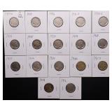17pc Different Date Buffalo Nickels