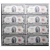 8pc 1953 UNC Consecutive Serial # Red Seal $2s