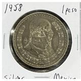 1958 Silver Mexico 1 Peso