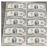 10pc UNC Bicentennial 1976 1st Day $2