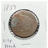 1839 Silly Head Large Cent