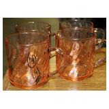 4pc. Vintage Arcoroc France Pink Glass Mugs