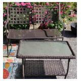 Metal Bench Seat w/ Woven Glass Top Table