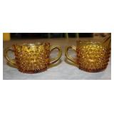 Vintage LE Smith Amber Glass Hobnail Cream/ Sugar