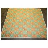 Vintage Green/ Orange Square Floral Quilt