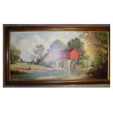 E. Thomas Red Water Mill Print Signed/ Framed