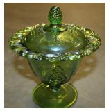 Vtg Green Iridescent Indiana Carnival Candy Dish