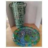 Peacock Platter and Large Vase