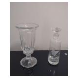 Crystal Vase and Etched Glass Decanter