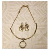 Gold Tone Necklace & Earrings