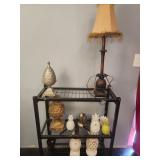 Black Metal Rolling Shelf and Contents