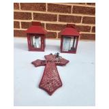 Two Battery Powered Lanterns and Cross