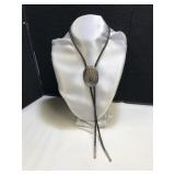 Oval Tooled Silver Bolo Tie
