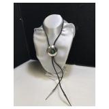 Silver Bolo Tie Round Center with Stone