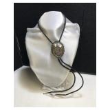 Silver Bolo Tie with Tooled Buffalo