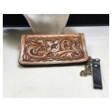 Tooled Leather Billfold with Safety Chain