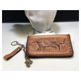Tooled Leather Billfold with Safety Chain