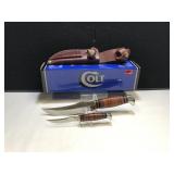 Colt 2 Hunter Knife Set Stacked Leather Handles
