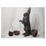 Cast Bronze Statue of Bunny wit 3 Baskets