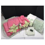 Decorative Pink & Green Frog & Butterfly Towels