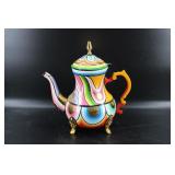 Vintage Brass Teapot Painted w/ Gold Foil
