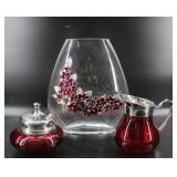 MAS Decor Vase w/ Red Glass Cream/ Sugar