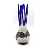 Vntg Cobalt & Satin Blown Glass Swung Style Vase