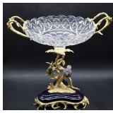 Cut Crystal Bowl w/ Guilt Base & Ceramic Birds