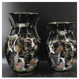 Japanese 2pc. Black & Gold Vases
