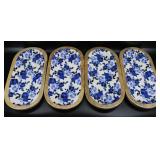 Oval Wooden Blue Flower Serving/ Decor Trays