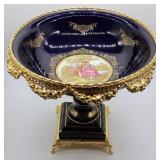 French Limoge Cobalt Gilded Pedestal Bowl