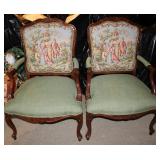 Vtg Pair of French Needle Point Arm Chairs