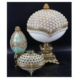 3pc Jeweled Egg Trinket / Jewelry Boxes