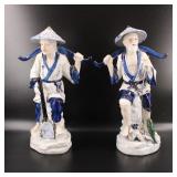 Vintage Asian Fisherman Ceramic Statues