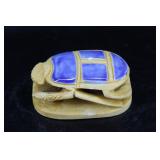 Egyptian Blue Scarab Amulet Beetle Stone Sculpture