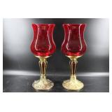 Vintage Decorative Red Glass Candle Holders