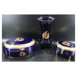 French Porcelain Limoges Vase & Jewelry Boxes