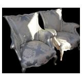2pc Silver Ornate Arm Chairs