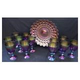 13pc Iridescent Goblets & Plate